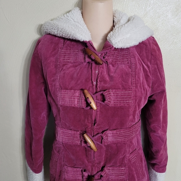 Salt & Pepper Fucshia Corduroy and Sherpa Hooded Winter Jacket Size Women Small - Picture 5 of 12